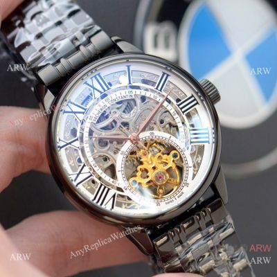 Copy Vacheron Constantin Skeleton Wristwatch All Black Rose Gold Hands
